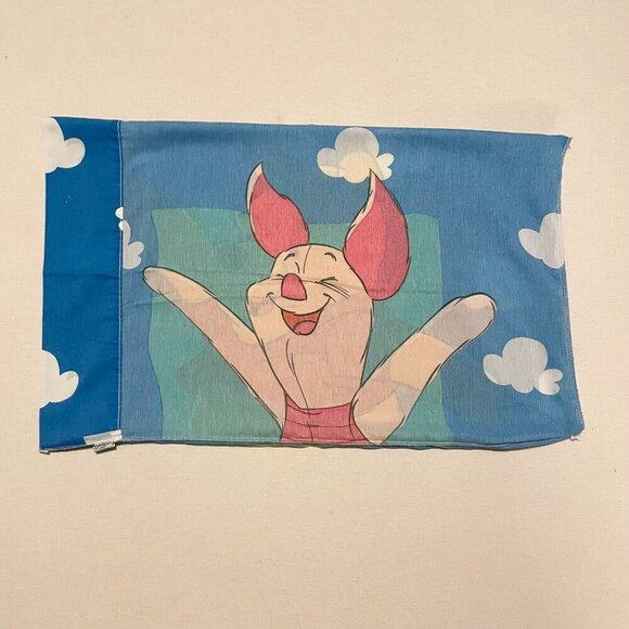 Vtg 2 Disney Winnie The Pooh Piglet Standard Pillow Case Blue White Clouds - Picture 7 of 16